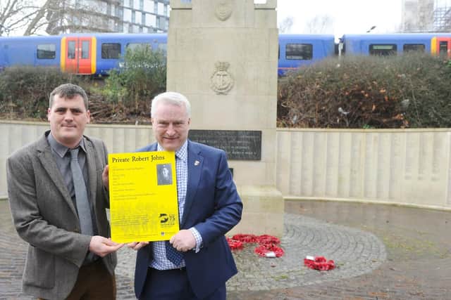 James Daly, local historian and Cllr Gerald Vernon-Jackson, leader of Portsmouth City Council, with an example of the plaques. Picture: Sarah Standing (040319-874)