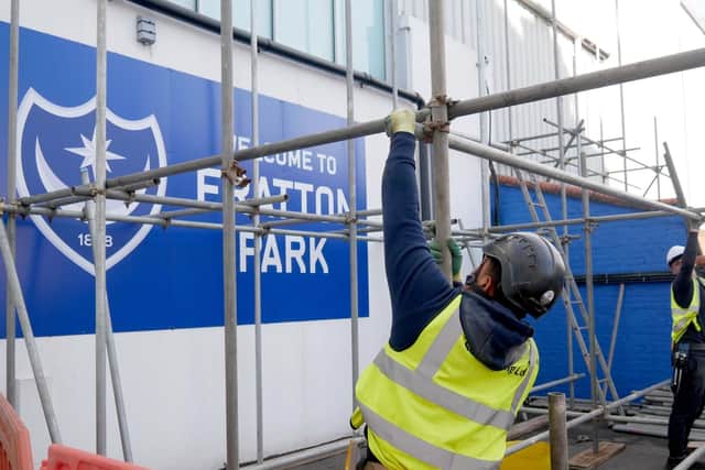 Work is currently being carried out at Fratton Park to replace the South stand's roof. Picture : Habibur Rahman