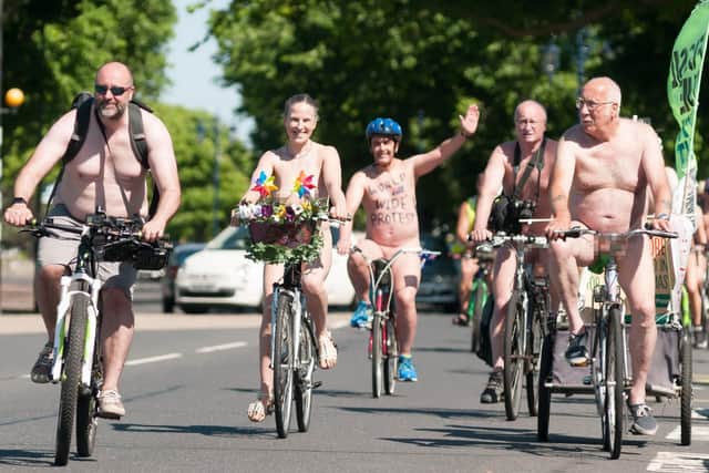 The World Naked Bike Ride (WNBR) is an annual demonstration that draws attention to oil and gas dependency and the safety of cyclists on the road. Rides take place in over forty locations in the UK and around the world. This photo shows riders taking part in Clarence Esplanade, Southsea, in 2018. Organiser Ian Henden is on the far right of the image. Picture: Duncan Shepherd