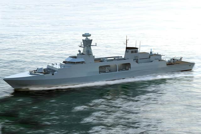 A concept image of what the Type 31e frigate could look like.