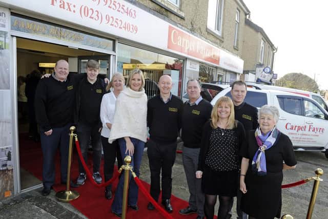 Staff at Carpet Fayre in Gosport celebrate 30 years in business with Gosport MP, Caroline Dinenage.
Picture: Ian Hargreaves (020319-2)