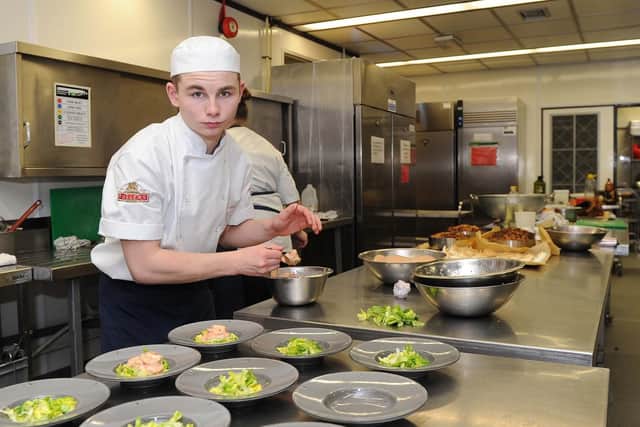 Trainee chef, Josh Robbins, prepares starters in the Havant and South Downs College kitchen. Picture: Habibur Rahman