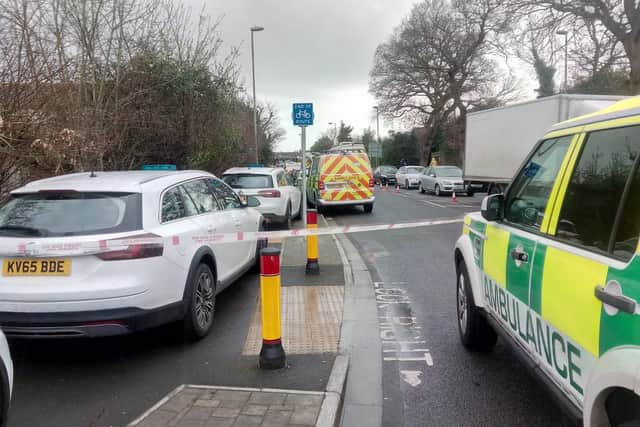 Police, medics and firefighters are in Church Road, Hayling Island, after sudden death. An 'unknown substance' was found at the property. Picture: Neil Fatkin