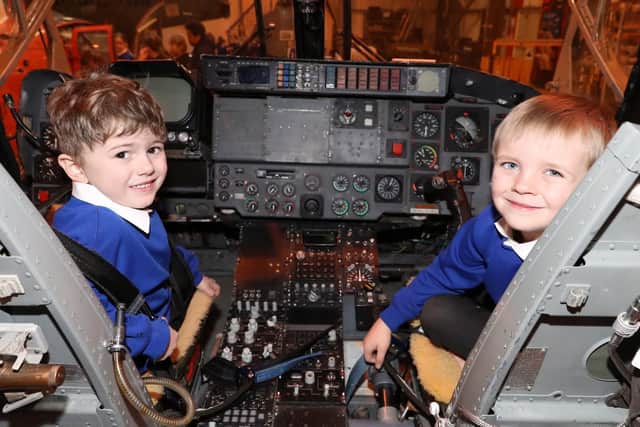 Pictured Left to right Riley and Bradley. Children from Grange Infant School were given an extra special treat recently as they visited HMS Sultan.