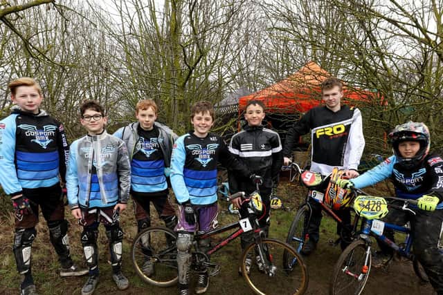Part of the Gosport team, from left, Flynn Aylmer-Clarke, 12, James Johansen, 12, Jake Adcock, 13, Ben Moseley, 10, Rocco Dove, 13, Max Spiers, 16, and Stanley Palmer, 9. Round One of the Southern Regional BMX Racing Competition, held in Gosport.