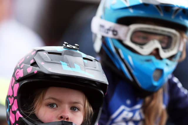 Before their starts. Round One of the Southern Regional BMX Racing Competition, held in Gosport.