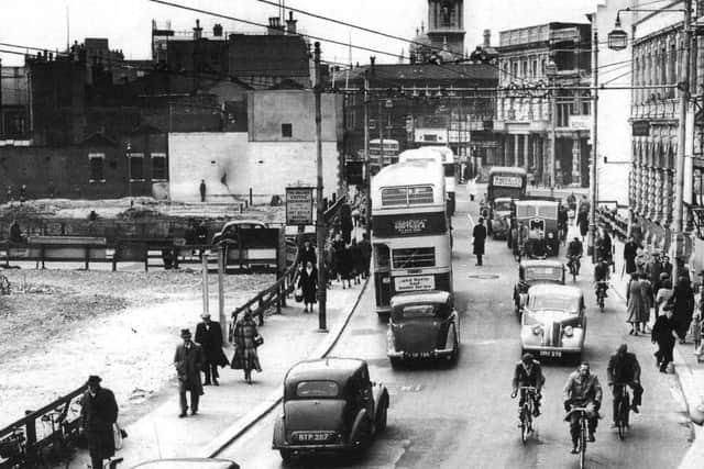 Looking south along Commercial Road, Portsmouth, with Arundel Street coming in from the left.  Photograph: Tony Triggs collection.