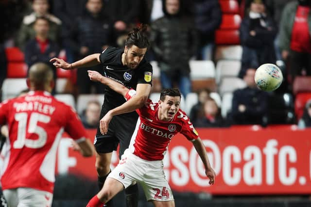 Christian Burgess in action for Pompey against Charlton Picture: Joe Pepler