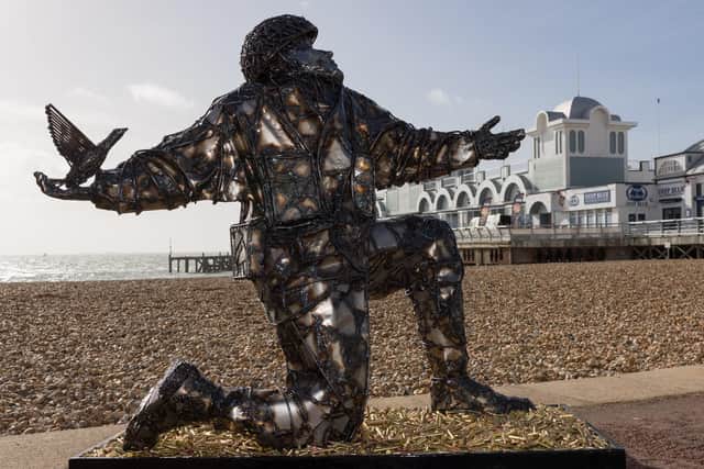 The statue depicts the first man killed during D-Day, Lt Den Brotheridge. Picture: Duncan Shepherd
