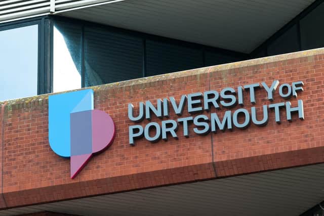 The University of Portsmouth logo, captured at University House, in Winston Churchill Avenue. Picture: Duncan Shepherd