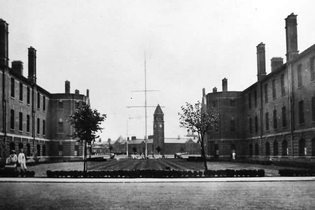 The Royal Naval Barracks interior with the parade ground behind the mast. Photo: George Millener collection