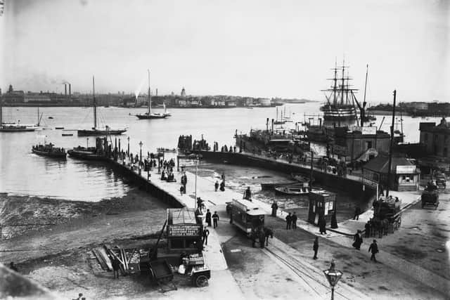 Portsmouth Harbour, situated on Portsea Island in Hampshire, circa 1890. (Photo by F. J. Mortimer/Hulton Archive/Getty Images)