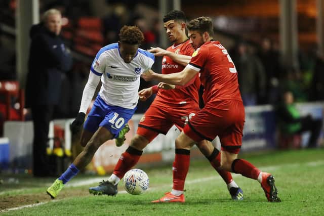 Jamal Lowe torments the Walsall defence. Picture: Joe Pepler