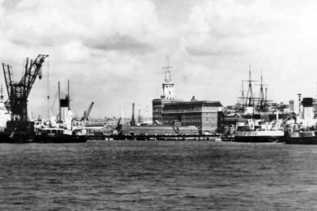 A busy Portsmouth Harbour scene for the 1950s. The railway viaduct running from South Railway Jetty dates the photograph. Picture: Mike Nolan collection.