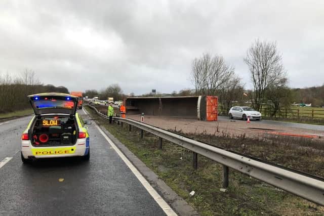 Overturned lorry on the A303 this morning. Picture: Hants Road Policing