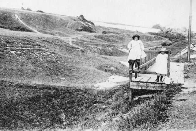 Believe it or not, these girls are on the platform of Point A where passengers changed tram cars on Portsdown Hill. Photo: Harry Roberts collection.