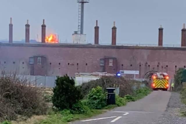 Fire engine at the scene of the blaze at Fort Gilkicker. Picture: Katie Fairhall Beaumont