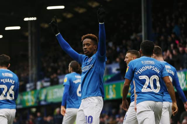 Jamal Lowe netted in Pompey's win over Scunthorpe. Picture: Joe Pepler