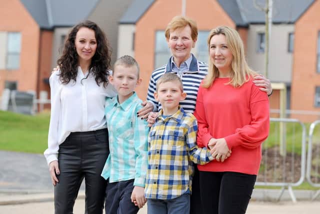 Fred Francis' family (left and right) daughters Julia Hazell and Catherine Francis-Botting, wife Diane Francis and grandsons (left and right) Callum (9) and Luke Francis-Botting (7).
Picture: Sarah Standing (180319-2843)