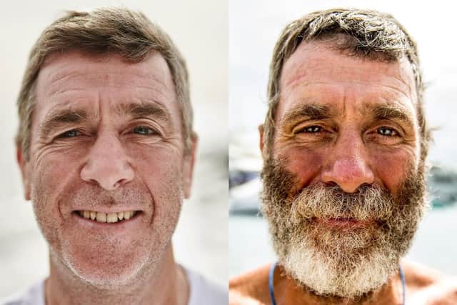 Peter Ketley before and after the challenge. Picture: www.grandadsoftheatlantic.com