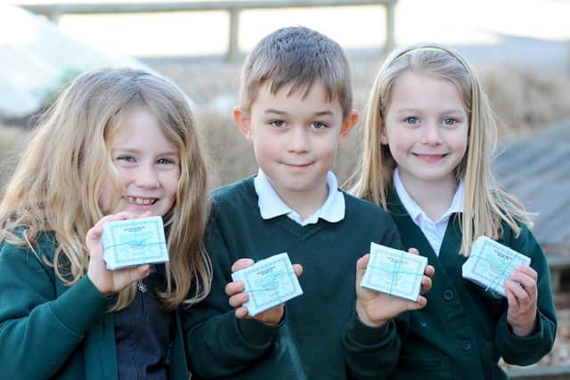 (l-r) Darcy Clarke (7), Andrew McNie (7) and Erin Marsh (5) with the environmentally friendly soap they produce.

Picture: Sarah Standing (150219-1222)