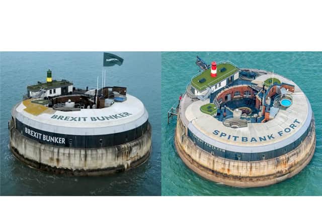 The 'Brexit Bunker' which is fact, Spitbank Fort
Picture on left by Paddy Power
Picture on right by Shaun Roster