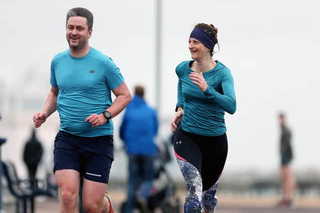 Grant Day and Amy Deacon. Southsea parkrun, Clarence Esplanade Picture: Chris Moorhouse (160319-35)