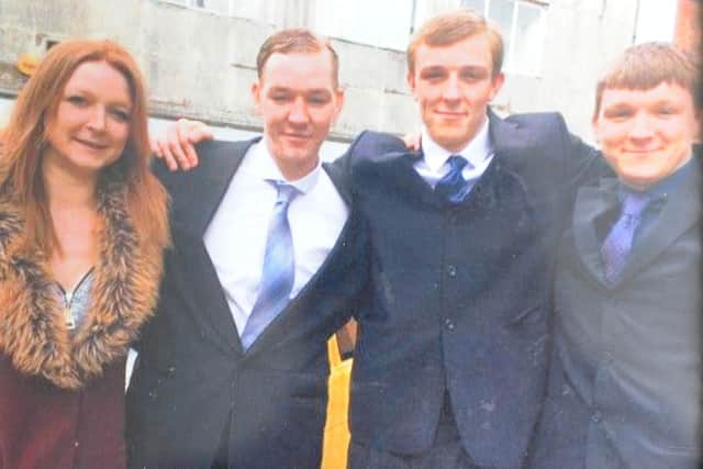 Ben's sister, Becky, Billy, Ben and Bradley on the day of their father's funeral in March 2018