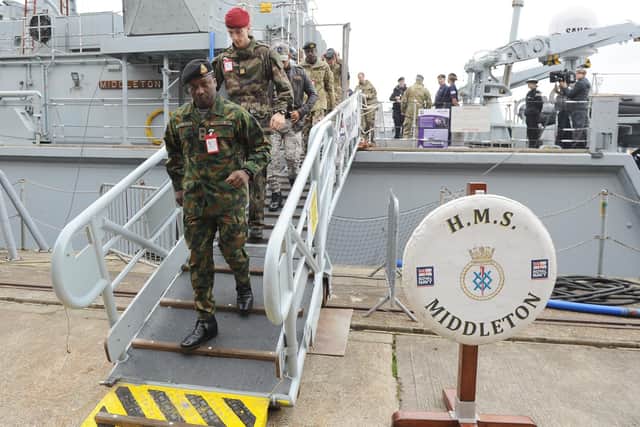 Defence personnel from 59 nations were given tours of naval assets, including on HMS Middleton
Picture: Habibur Rahman