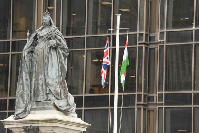 Portsmouth City Council raised the Kurdish flag outside the civic offices in Guildhall Square today to see in the Kurdish New Year
Picture: Sarah Standing (210319-3377)