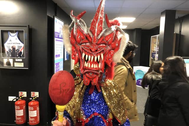 Mosises Frias, VP of student activities, in Dominican Republic carnival costume