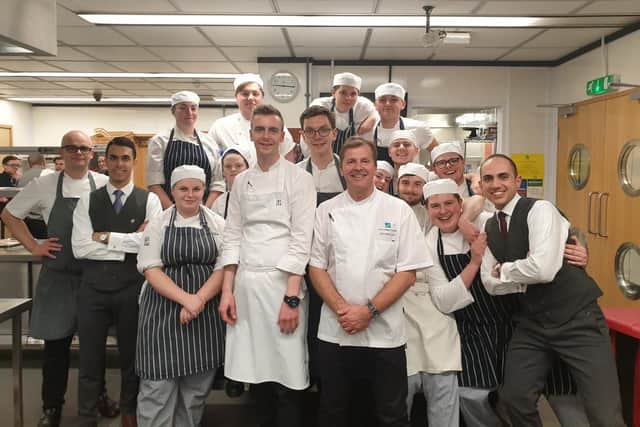 The team which united to recreate the Fat Duck experience at Havant and South Downs College on Wednesday, including the restaurant's head chef, Ed Cooke