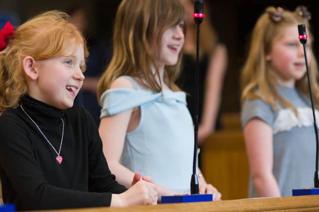 Children's group Dream Catchers hold their very own children's parliament at the Guildhall, Portsmouth. Picture: Duncan Shepherd