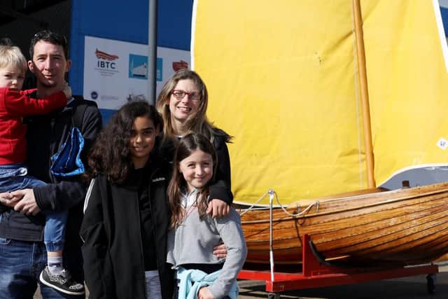 Max and Emmalene Harding and their children Jack, 4 and Grace, 9, far-right, and family friend Ameria, 10 at the taster day at Portsmouth Historic Dockyard, where some  visitors were guests of The News'. Picture: Chris Moorhouse        (240319-1)