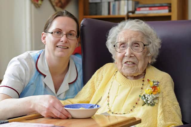 Kathleen with staff member Gemma Nolan at Beechcroft Manor Nursing Home in Gosport.
Picture: Ian Hargreaves  (160319-2)