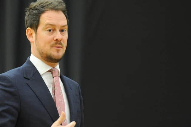 Portsmouth South MP, Stephen Morgan, speaking to Mayville pupils about the importance of finding your own voice.

Picture: Sarah Standing (220319-3487)