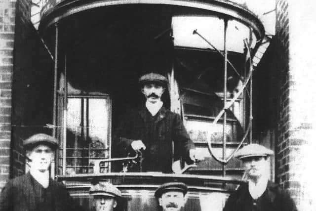 Pictured at Hoeford Depot, Gosport are  men of the Gosport & Fareham Tramways. Photo: J.C. Lawrence/R. Brown collection.