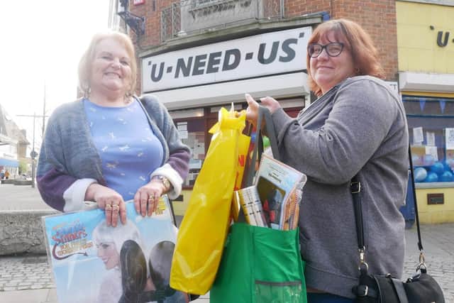 Bagging a bargain, Linda Brown and Lucy Parrett, 44, outside U-Need-Us
Picture: Habibur Rahman