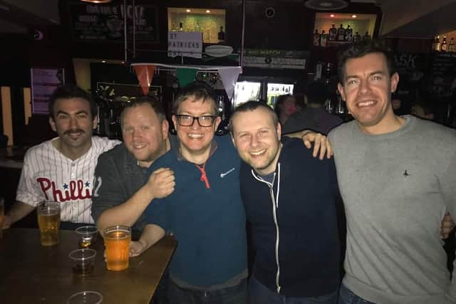 Joey Mellows (far left) is a 'Pompey boy through and through' but he's trying to get his mates back home to fall in love with baseball