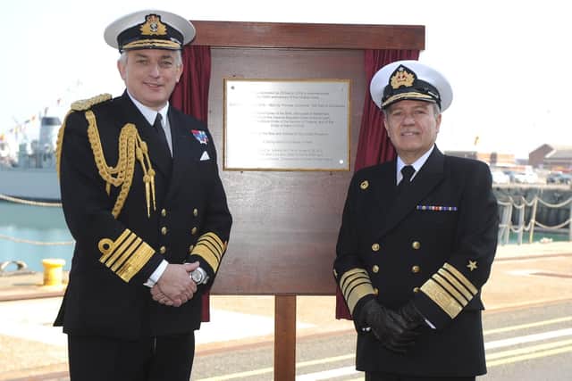 Admiral Sir Philip Jones and Admiral Julio Leiva, Head of Chilean Navy, unveiling the plaque for the renaming ceremony in HM Naval Base, Portsmouth.
Picture: Habibur Rahman