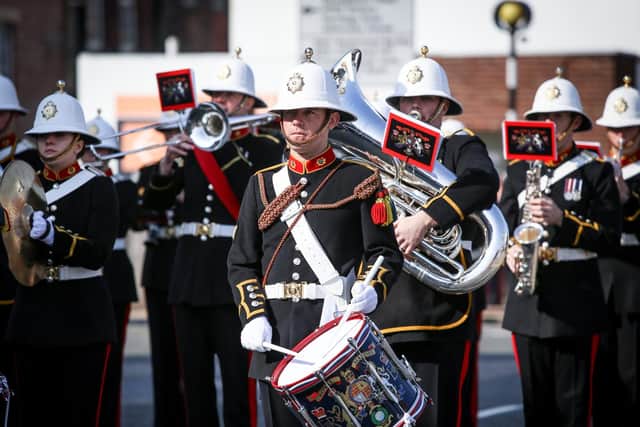 Her Majesty's Royal Marine Band from HMS Collingwood performing during the ceremony. Picture: Habibur Rahman