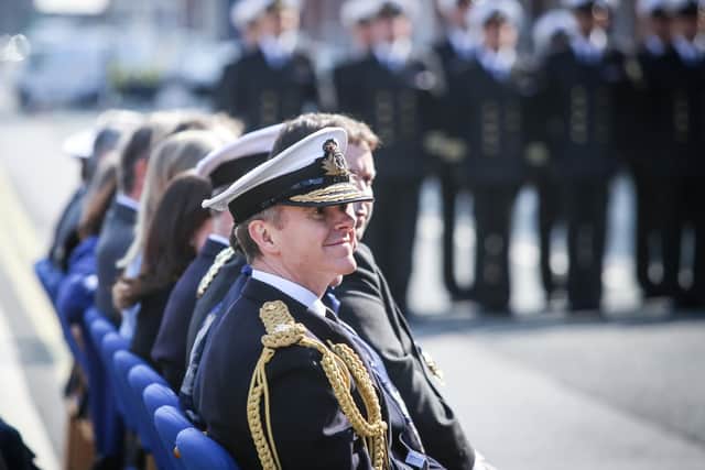 Royal Navy top brass watch on as the ceremony unfold at Portsmouth Naval Base. 
Picture: Habibur Rahman