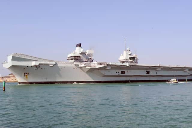 HMS Queen Elizabeth leaving Portsmouth Naval Base on Monday, April and heading up to Rosyth, Scotland, for dry-dock maintenance.Picture: Sarah Standing (010419-4751)