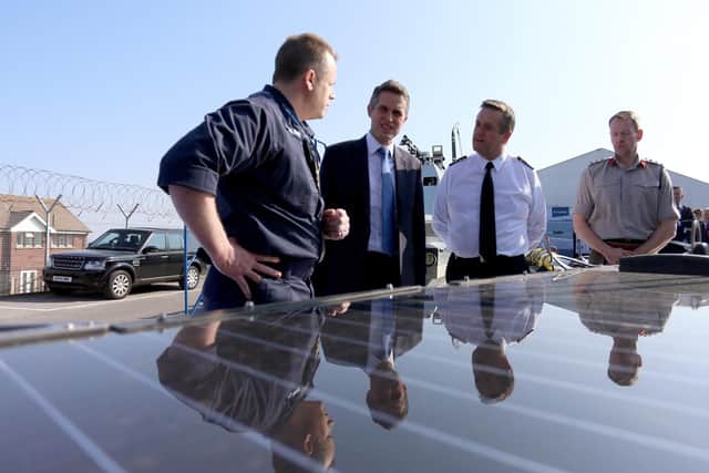 Defence secretary Gavin Williamson with representatives of the defence firms speaking about some of the technology
Picture: Habibur Rahman