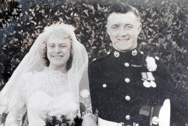 Joy and Jim Crossland on their wedding day.