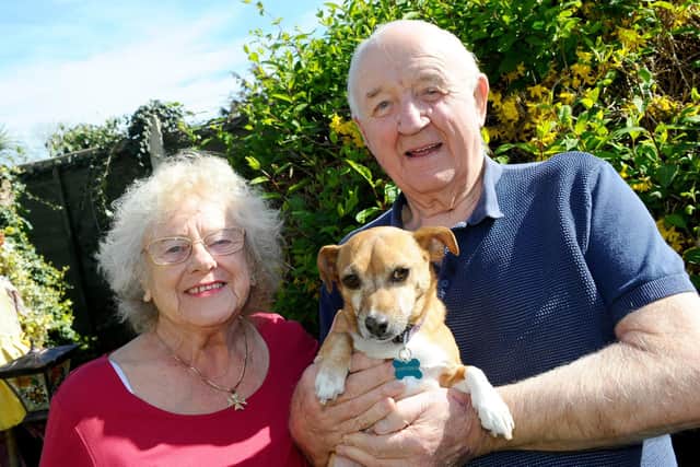Joy and Jim with their Jack Russell Barney. Picture: Sarah Standing (260319-3986)