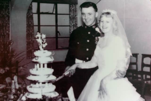 Joy and Jim Crossland on their wedding day.