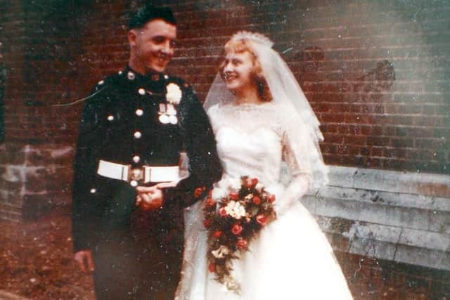 Joy and Jim Crossland on their wedding day.