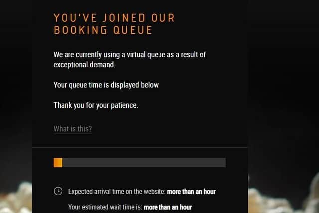 A screen shot of the booking queue on Vue's website