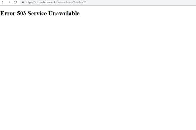 Error message on Odeon website